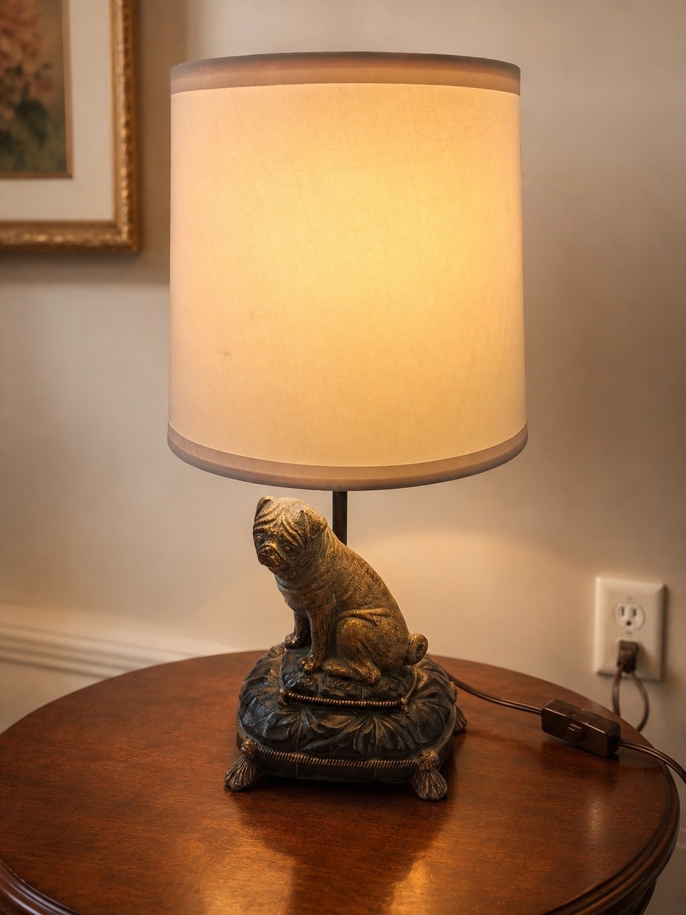 Gold Pug Table Lamp with Beige Shade